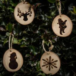 Engraved Holly Wood Christmas Tree Decoration Personalized Xmas Ornament - thumbnail 2