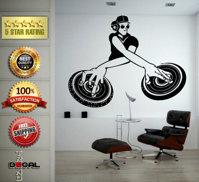 Dj Disk Jockey Turn Tables Headphones Music Night Club Wall Decal Vinyl Sticker Mural Room Decor L1756 - image 1