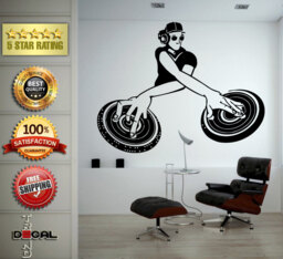 Dj Disk Jockey Turn Tables Headphones Music Night Club Wall Decal Vinyl Sticker Mural Room Decor L1756 - thumbnail 1