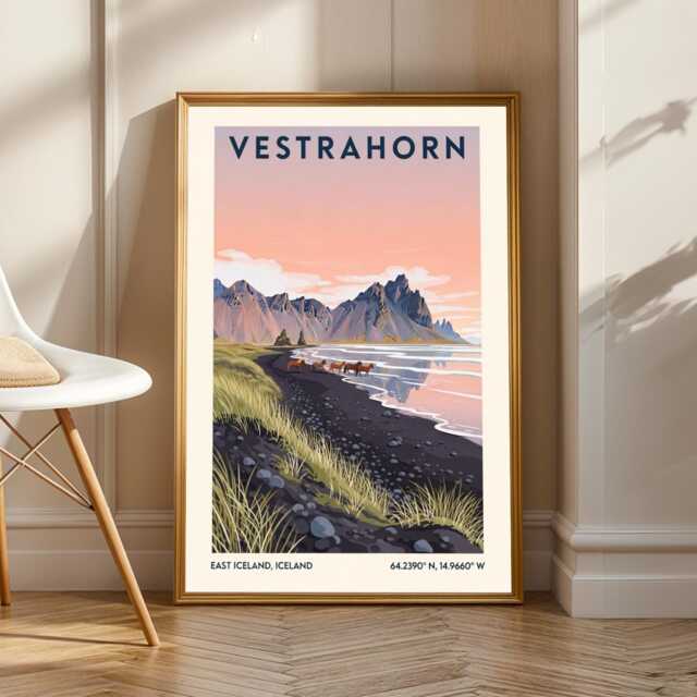 Vestrahorn Iceland Art Print Peach & Blue Landscape - image 1