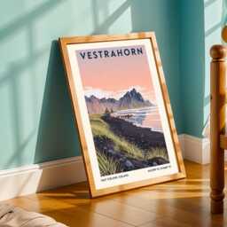 Vestrahorn Iceland Art Print Peach & Blue Landscape - thumbnail 2