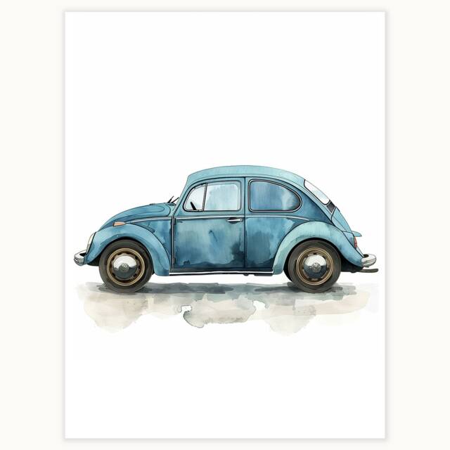 Blue Car Watercolor Print Kids Room Wall Art - image 1