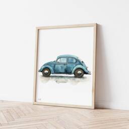 Blue Car Watercolor Print Kids Room Wall Art - thumbnail 3