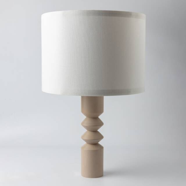 Table Lamp Rodos Gray - Wood Bedside Wooden Beech Base Decorative Lampshade - image 1