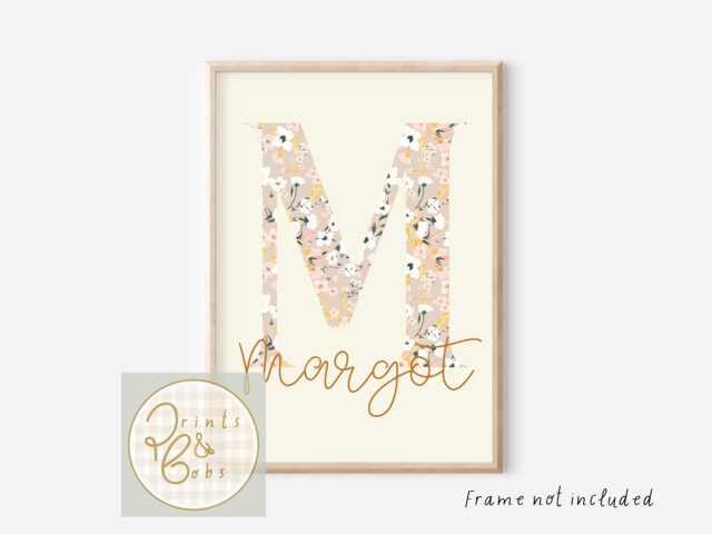 Personalised Ditsy Flower Initial & Name Print. Perfect For A Girls Room, Nursery Or Playroom - Unframed - image 1