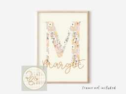 Personalised Ditsy Flower Initial & Name Print. Perfect For A Girls Room, Nursery Or Playroom - Unframed - thumbnail 1