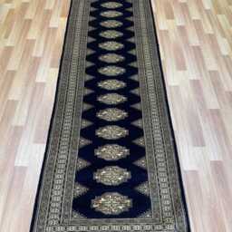 2.6x10 Navy Blue Bokhara Rug - Runner Hallway Luxury Long Fine Quality Green Afghan - thumbnail 2