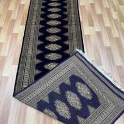 2.6x10 Navy Blue Bokhara Rug - Runner Hallway Luxury Long Fine Quality Green Afghan - thumbnail 4