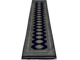 2.6x10 Navy Blue Bokhara Rug - Runner Hallway Luxury Long Fine Quality Green Afghan - thumbnail 1