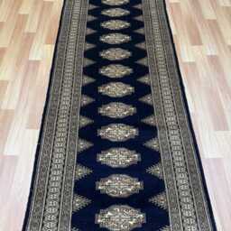 2.6x10 Navy Blue Bokhara Rug - Runner Hallway Luxury Long Fine Quality Green Afghan - thumbnail 3