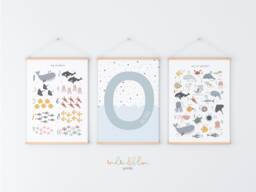 Personalised Sea Animals Print Set, Boy Ocean Nursery Alphabet & Numbers Chart Print, Under The Prints - thumbnail 1