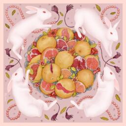 "Rabbits & Pomegranate Limited Edition Fine Art Signed Unframed Print 20""x20" - thumbnail 1
