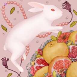 "Rabbits & Pomegranate Limited Edition Fine Art Signed Unframed Print 20""x20" - thumbnail 2