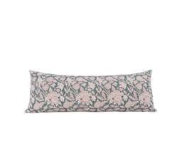 Piper -- 14x36 Floral Pillow Cover Teal Block Print Coastal Blue Cottage - thumbnail 1