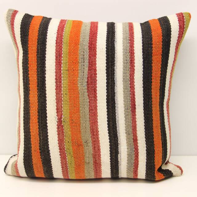 striped Kilim Pillow Cover 18x18, Vintage Anatolian Cushion - image 1