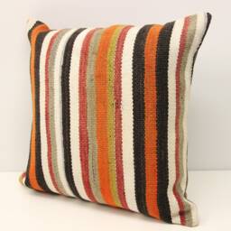 striped Kilim Pillow Cover 18x18, Vintage Anatolian Cushion - thumbnail 3