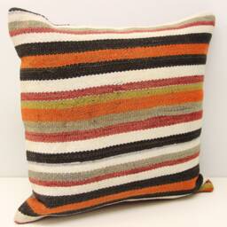 striped Kilim Pillow Cover 18x18, Vintage Anatolian Cushion - thumbnail 2