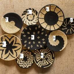 Black & Natural Sabai Grass Handwoven Baskets, Monochrome Plates, Set Of 3/4/5 Or 7, Wall Art, African White Decor - thumbnail 2