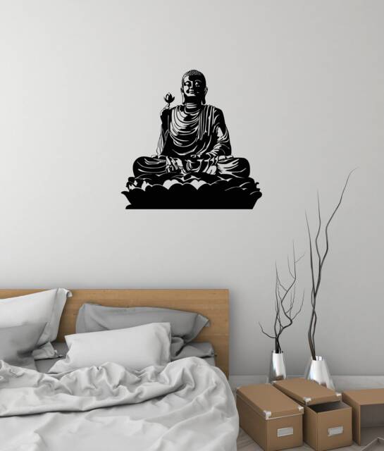 Sitting Buddha Vinyl Wall Decal Buddhism Lotus Yoga Meditation Room Stickers Mural - #2959Di - image 1