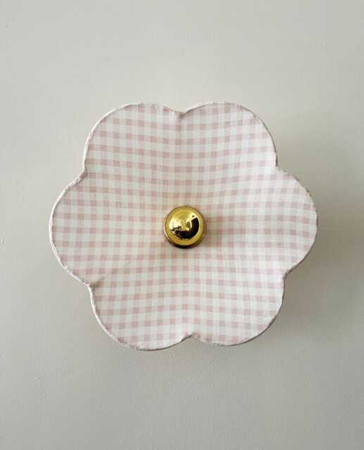 Fixed Wall Light in Pink & White Gingham Linen - Portable Version - Plug-In On Request - image 1