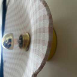 Fixed Wall Light in Pink & White Gingham Linen - Portable Version - Plug-In On Request - thumbnail 4