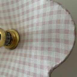 Fixed Wall Light in Pink & White Gingham Linen - Portable Version - Plug-In On Request - thumbnail 3