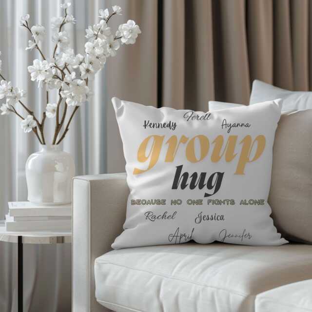 Custom Group Hug Pillow Cover, Personalized Polyester Text/Logo - 16x16 - image 1