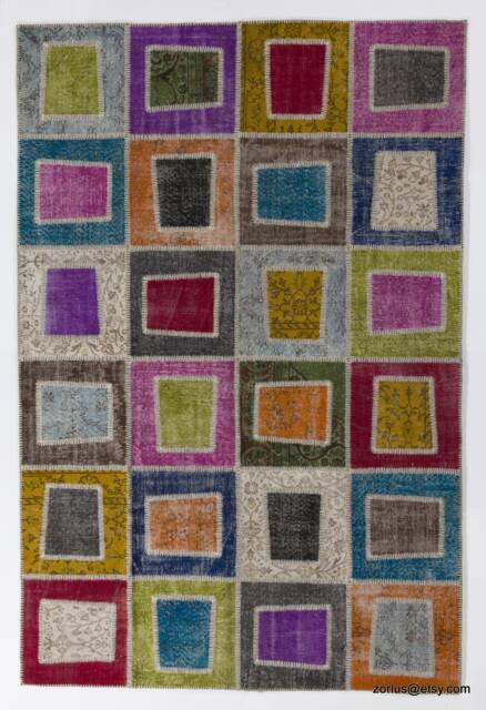 Multicolor Handmade Turkish Patchwork Rug, Square & Polygon Shapes - image 1
