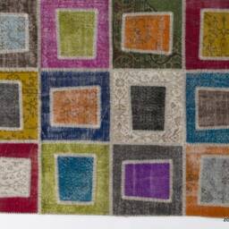 Multicolor Handmade Turkish Patchwork Rug, Square & Polygon Shapes - thumbnail 3