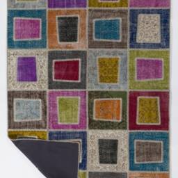 Multicolor Handmade Turkish Patchwork Rug, Square & Polygon Shapes - thumbnail 2