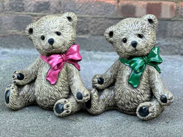 Pair Teddy Bear Statue Concrete Figurine Handmade Animal Art Outdoor Garden Decoration Childhood Ornaments Stone Home Sculpture Gift - image 1