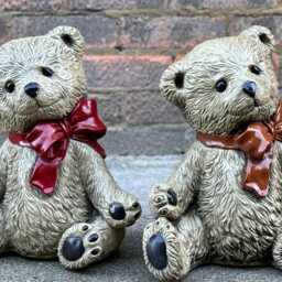 Pair Teddy Bear Statue Concrete Figurine Handmade Animal Art Outdoor Garden Decoration Childhood Ornaments Stone Home Sculpture Gift - thumbnail 2