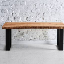 Solid Oak Wood Bench/Natural Live Edge With Runners - thumbnail 2