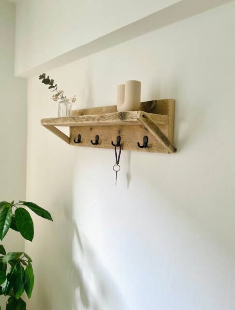Unoiled Reclaimed Wood Coat Rack With Shelf - Bathroom Towel Hallway Wall-Mounted Hat - image 1
