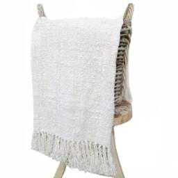 Handmade Organic Cotton Queen Blanket & Cushion Set, Ivory Decor - thumbnail 3