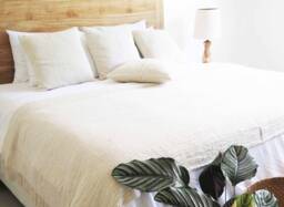 Handmade Organic Cotton Queen Blanket & Cushion Set, Ivory Decor - thumbnail 1