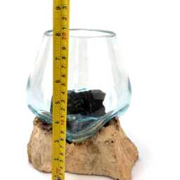 Medium Glass & Teak Root Vases - Handmade Molten Art Decor Unique Eco Friendly Home Gift Table Garden Decoration Recycled - thumbnail 3