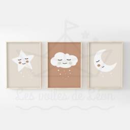 Set Of 3 Moon, Star, & Cloud Posters For Children's Nursery Decor, Boho-Style Wall Poster, Sky Design, Baby Shower Gift Idea - thumbnail 2