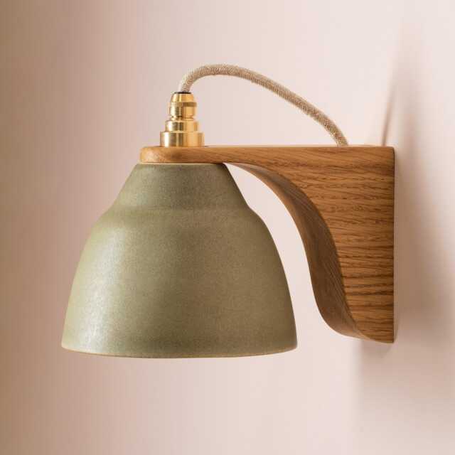 Green Right-Angle Element Wall Light in Ceramic & Oak - image 1