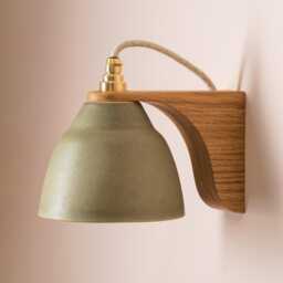 Green Right-Angle Element Wall Light in Ceramic & Oak