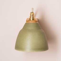 Green Right-Angle Element Wall Light in Ceramic & Oak - thumbnail 2