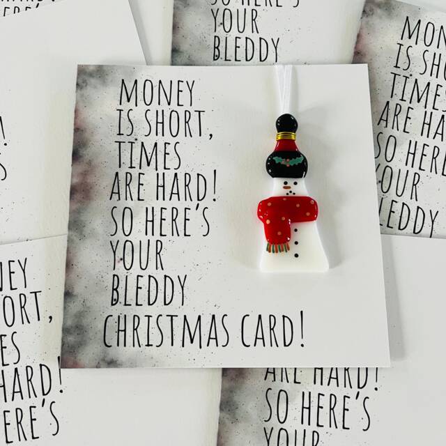 Cornish Christmas Card With Fused Glass Snowman Decoration, Cornwall - image 1