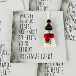 Cornish Christmas Card With Fused Glass Snowman Decoration, Cornwall - thumbnail 1
