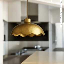 Hammered Brass Pendant Light With Scalloped Edge - Handmade Dome Lampshade - thumbnail 2