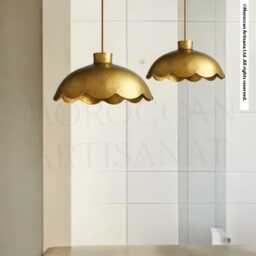 Hammered Brass Pendant Light With Scalloped Edge - Handmade Dome Lampshade - thumbnail 3