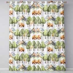 Forest Bear Trees Mountains Clouds On Grey Seamless Pattern Readymade Eyelet Ring Top Thermal 100% Blackout Curtains - thumbnail 2