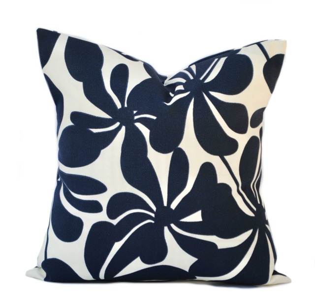 One Indoor/Outdoor Pillow Cover, Cushion, Decorative Throw Pillow, Accent Floral Outdoor Navy Pillow
