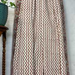 Kantha Stitch Pure Cotton Reversible Bed/Sofa Throw King Size Handmade Dohar - White Tan Brown Geometric Chevron Waves Country Rustic Vibe - thumbnail 4
