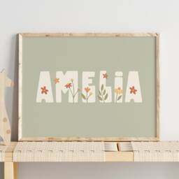 Personalised Floral Name Print - Custom Baby Poster For Nursery Flower Wall Art Wildflowers Girl Decor Boho - thumbnail 3