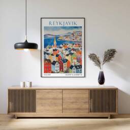 Reykjavik Travel Print, Poster, Iceland Wall Art, Gift, Nordic Decor, Gift - thumbnail 1